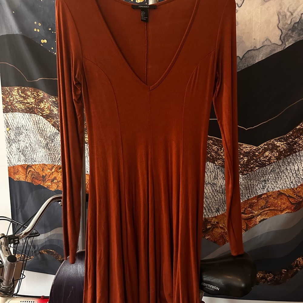 Elegant Rust Long Sleeve Dress - Picture 3 of 7